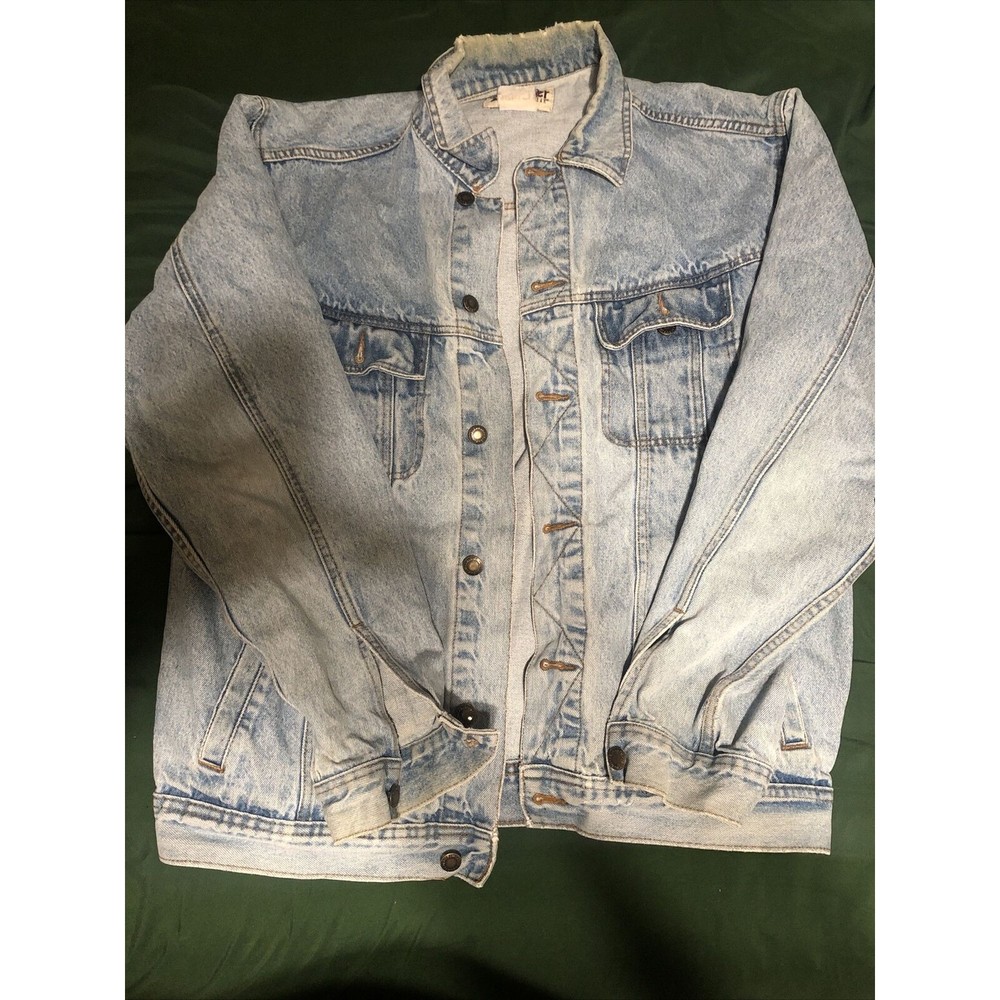 Vintage Wrangler Denim Jacket Mens FadedBlue Pockets  Distressed Holes Stain Rip